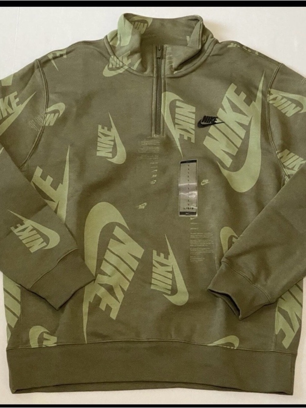 New Nike Club Fleece 1/4 Zip Mens Large Pullover Sweatshirt Olive Army Green